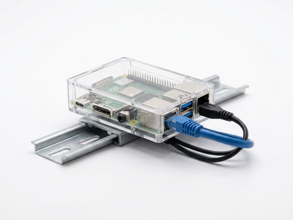 A Raspberry Pi on a wooden desk